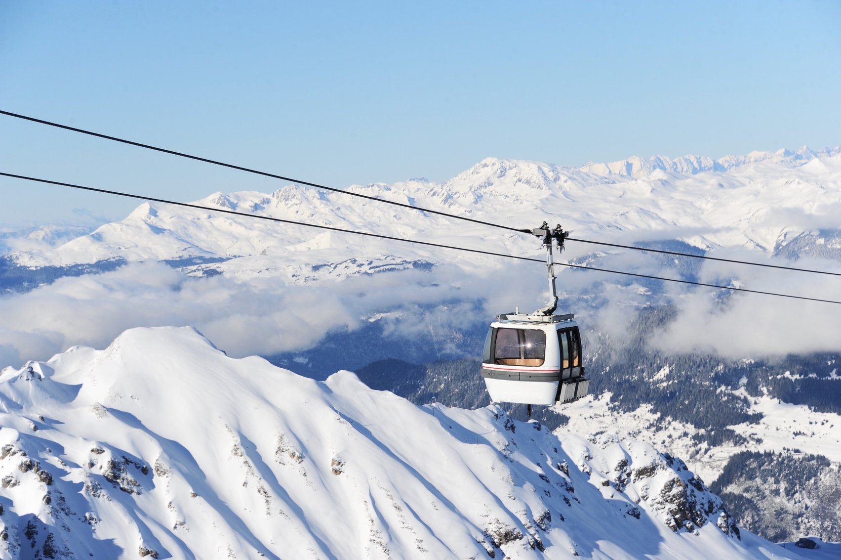 Ski lift in ski resort Courchevel  by winter